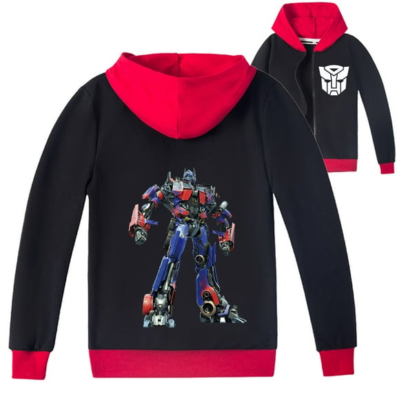 Kids' Transformers Design Hooded Zipper Jacket, Ideal Outerwear for Boys and Girls in Spring and Fall