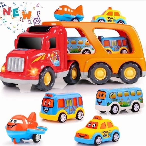 Kids Transport Toy, 5-in-1 Carrier Transport City Vehicles Toys, Carrier Truck Toys Car Kid Playset, Construction Vehicles Transport Toy for 3+ Year Old Boys Girls, Gifts for Birthday/Christmas