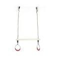 thumbnail image 1 of Kids Trapeze Swing Bar with Rings Hanging Ropes, Brown, 1 of 1