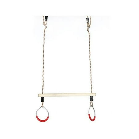 Kids Trapeze Swing Bar with Rings Hanging Ropes, Brown