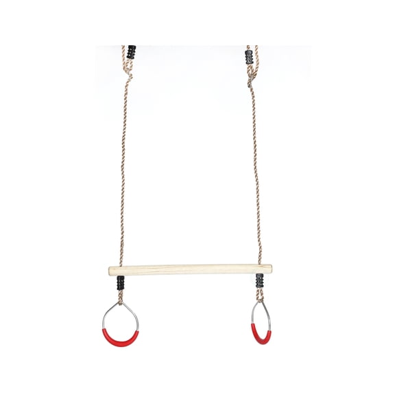 Kids Trapeze Swing Bar with Rings Hanging Ropes Brown