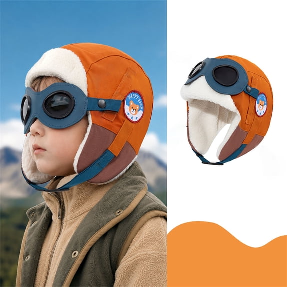 Kids Trapper Hat with Goggles Boys Girls Winter Warm Pilot Hat Ear Flap ...