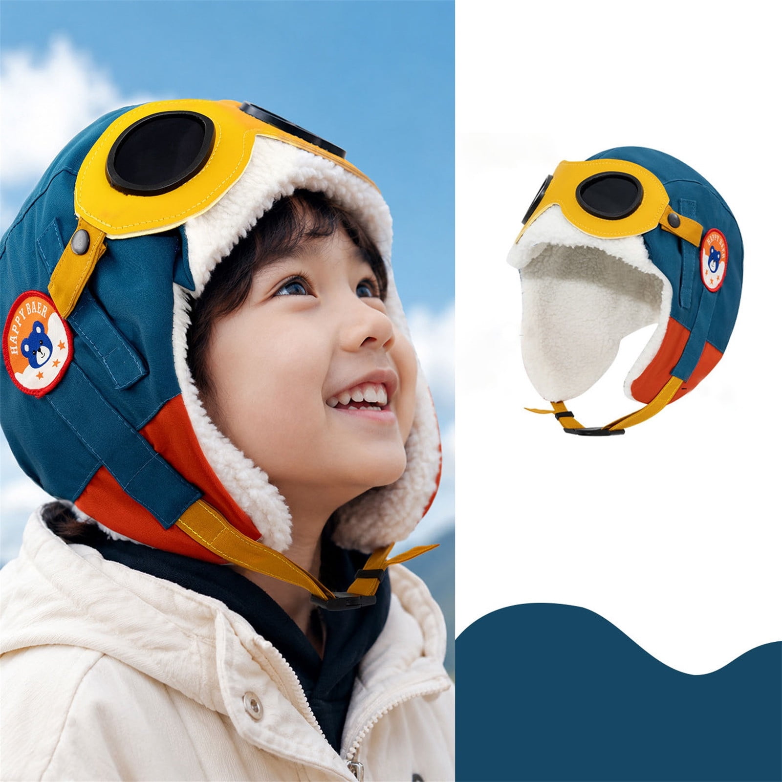 Kids Trapper Hat with Goggles Boys Girls Winter Warm Pilot Hat Ear Flap ...