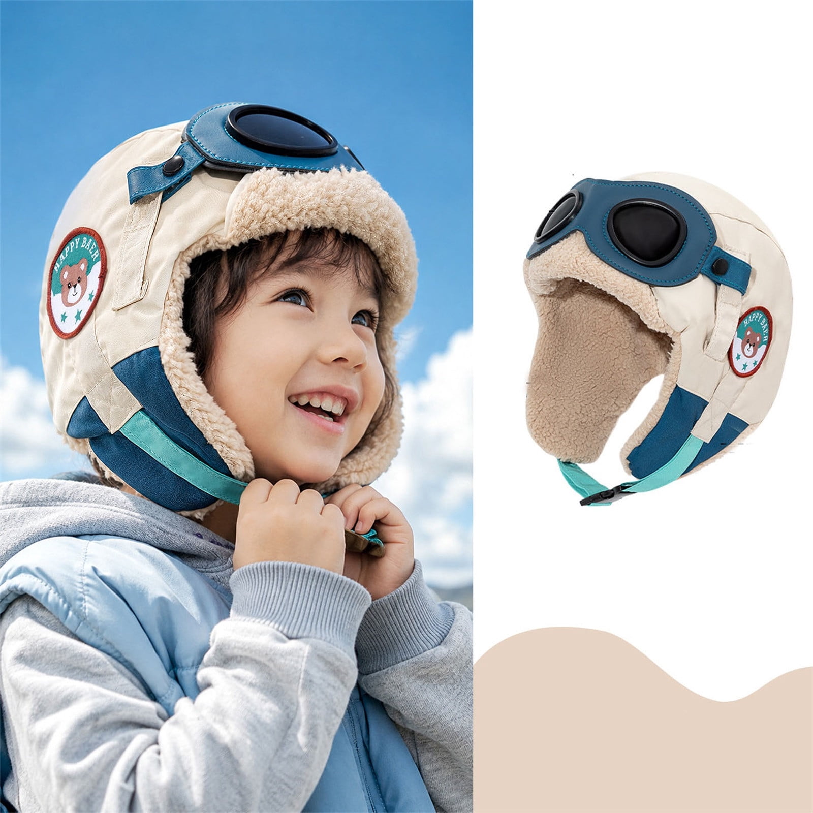 Kids Trapper Hat with Goggles Boys Girls Winter Warm Pilot Hat Ear Flap ...