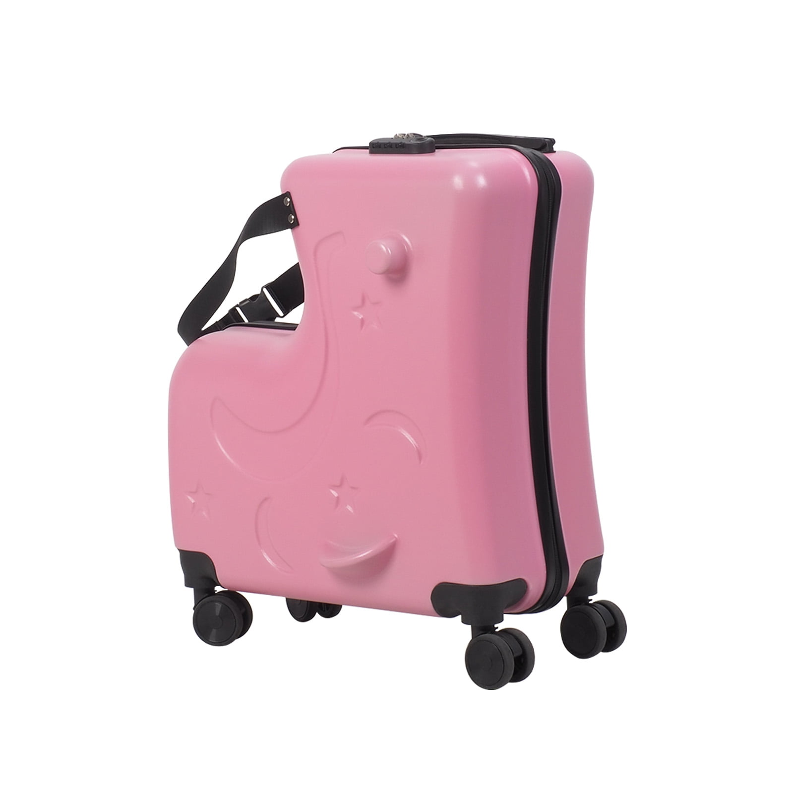 Kids Travel Suitcase with Seat, Large Capacity Carry-On Luggage with Safety Belt & 4 Spinner Wheels, Impact Resistant Rolling Suitcase for Airplane
