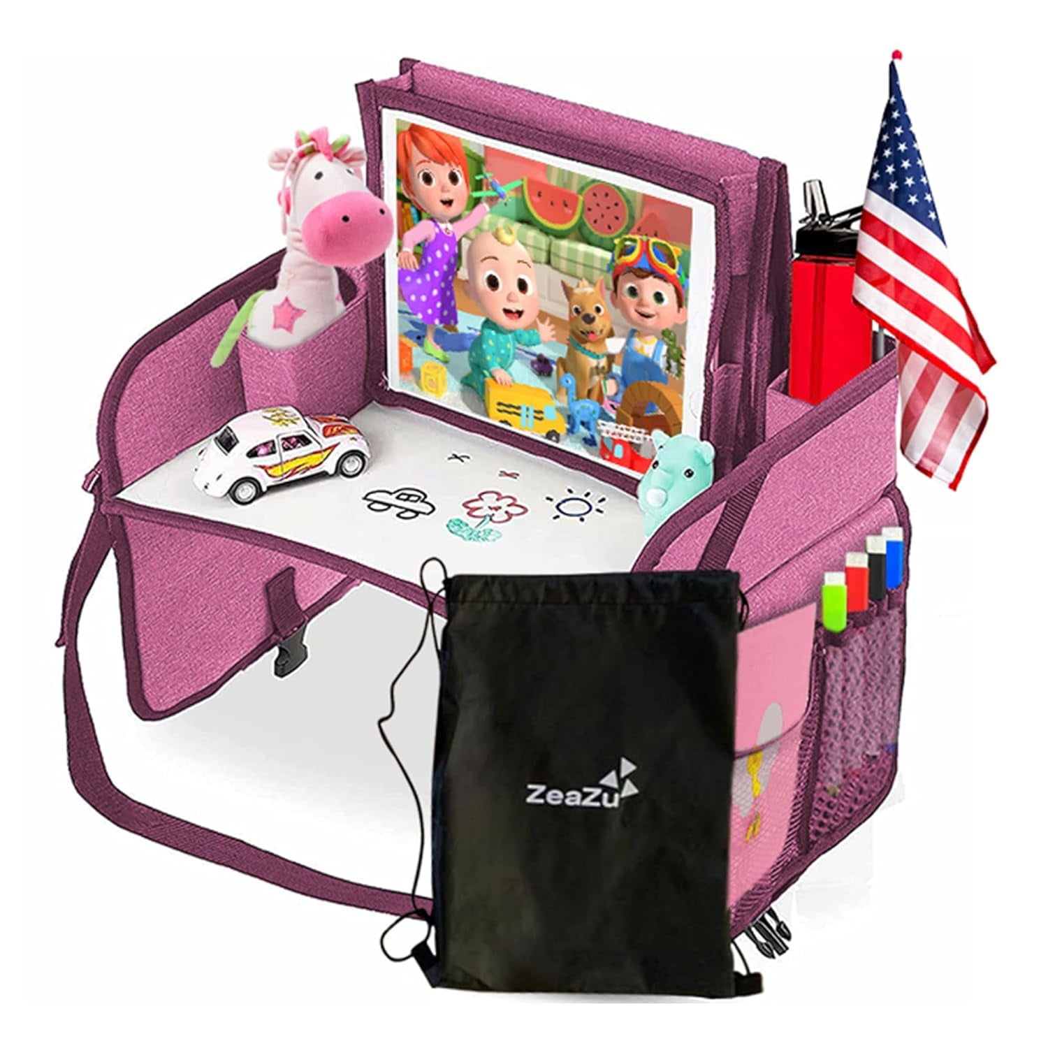 Lusso Gear, Kids Travel Activity Tray, For Car, Airplane, Booster Seat, Dry Erase Board, Displays Tablet, Storage Pockets