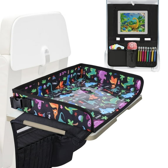 Kids Travel Tray Table Cover with Tablet Holder, Plane essentials for Toddler, Airplane Travel Tray with Pockets, Travel Essential Must-Haves for Train and Flying Supplies, Black