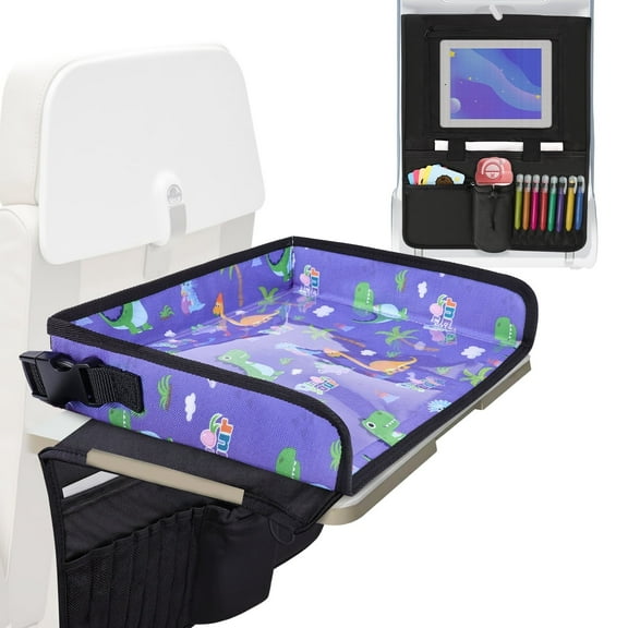 Kids Travel Tray Table Cover with Tablet Holder, Plane essentials for Toddler, Airplane Travel Tray with Pockets, Travel Essential Must-Haves for Train and Flying Supplies , Blue