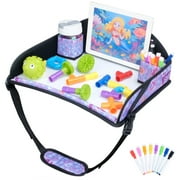 INFANZIA Kids Travel Tray for Toddler Car Seat, Travel Activity Tray for Airplane, Car Seat Lap Drawing Tray, Multifunctional Car Seat Tray Table with Storage for Kids Travel Play, Black