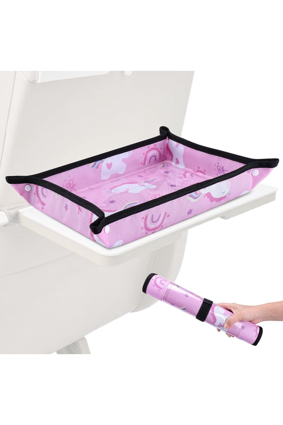 Kids Tray Table Cover with Pockets - Airplane Travel Essentials for Kids, Toddlers, Adults - Travel Tray for Kids on Plane or Train - Airplane Must Haves and Flying Essentials, Pink Unicorn