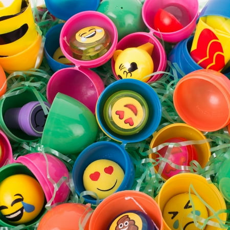 Kids Trendy Emoji Emoticon Smile Toys 2.5" Filled Easter Eggs, 12 CT, Assorted
