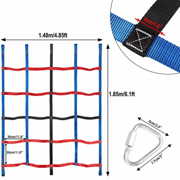 Kids Tricolor Polyester Swing Climbing Net Rope Ladder for Children Outdoor Treehouse GYM Playground Obstacle Course Training (Tricolor)