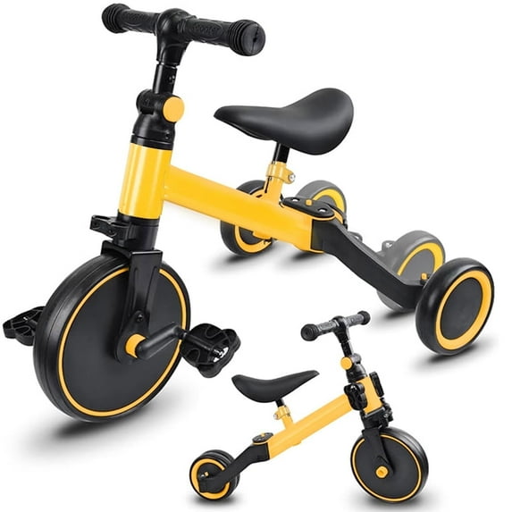 Kids Tricycle, 5-in-1 Toddler Balance Bike with Removable Pedals, Yellow Tricycles for Toddlers Kids 1-4 Years Old Boys Girls Birthday Gift, Baby Bike Infant Trike Toddler Bike