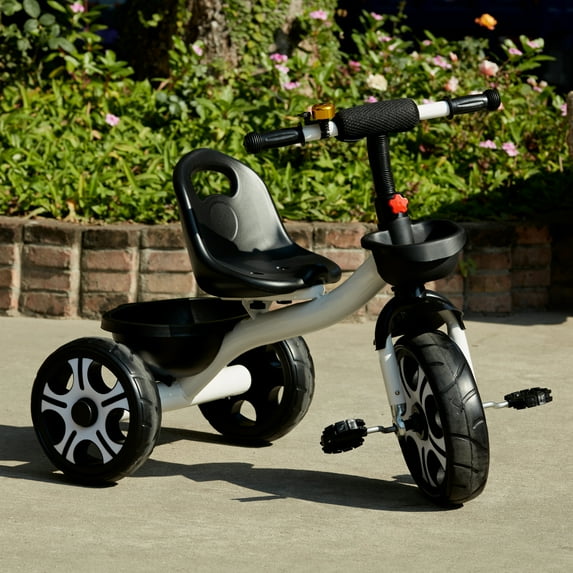 Kids Tricycle Rider with Adjustable Seat Storage Basket Premium Quiet Wheels Non-Slip Handle Active play time For Kids