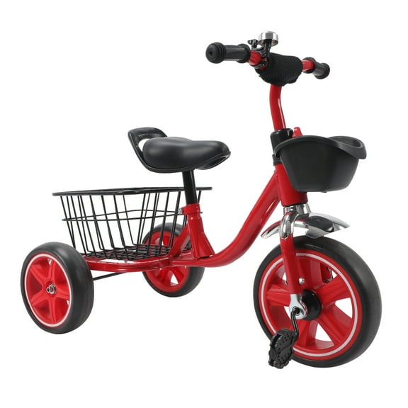 Kids Tricycle for 2-5 Years Old Baby Toddler Pedal Bike with Large Basket Storage Best Gift For Boys and Girls Indoor/Outdoor Play Toys (Red\Blue)