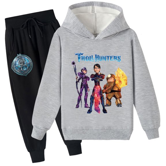 Kids Trollhunters Graphic Pullover Hoodie and Sweatpants Set,Brushed Sweatsuit Hooded Set for Boys Girls