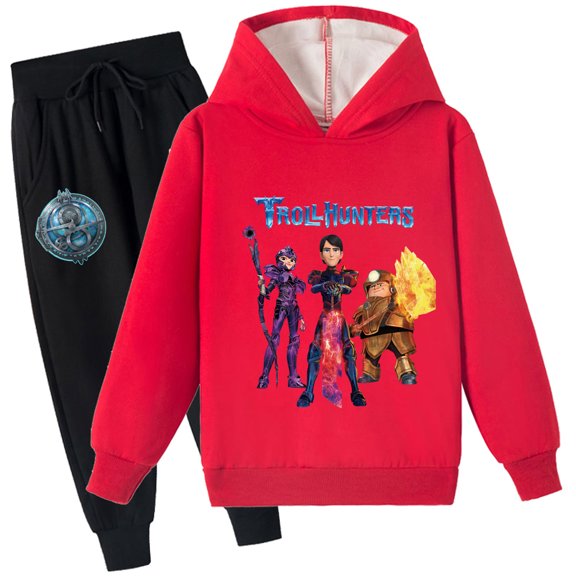 Kids Trollhunters Graphic Pullover Hoodie and Sweatpants Set,Brushed Sweatsuit Hooded Set for Boys Girls