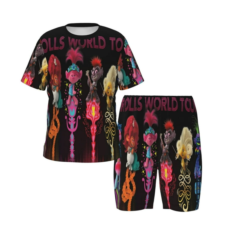Kids Trolls World Tour T Shirts Set Cute Short Sleeve Pajamas Set Cartoon Shorts Set For Boys Girls