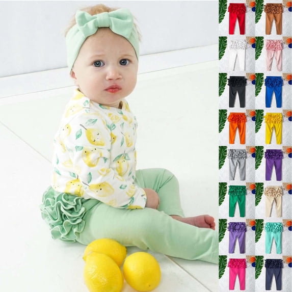 Kids Trousers Casual Girls Pants Stretch Pants with Lace Trim Soft Pure Color Leggings for Toddler and Everyday Wear