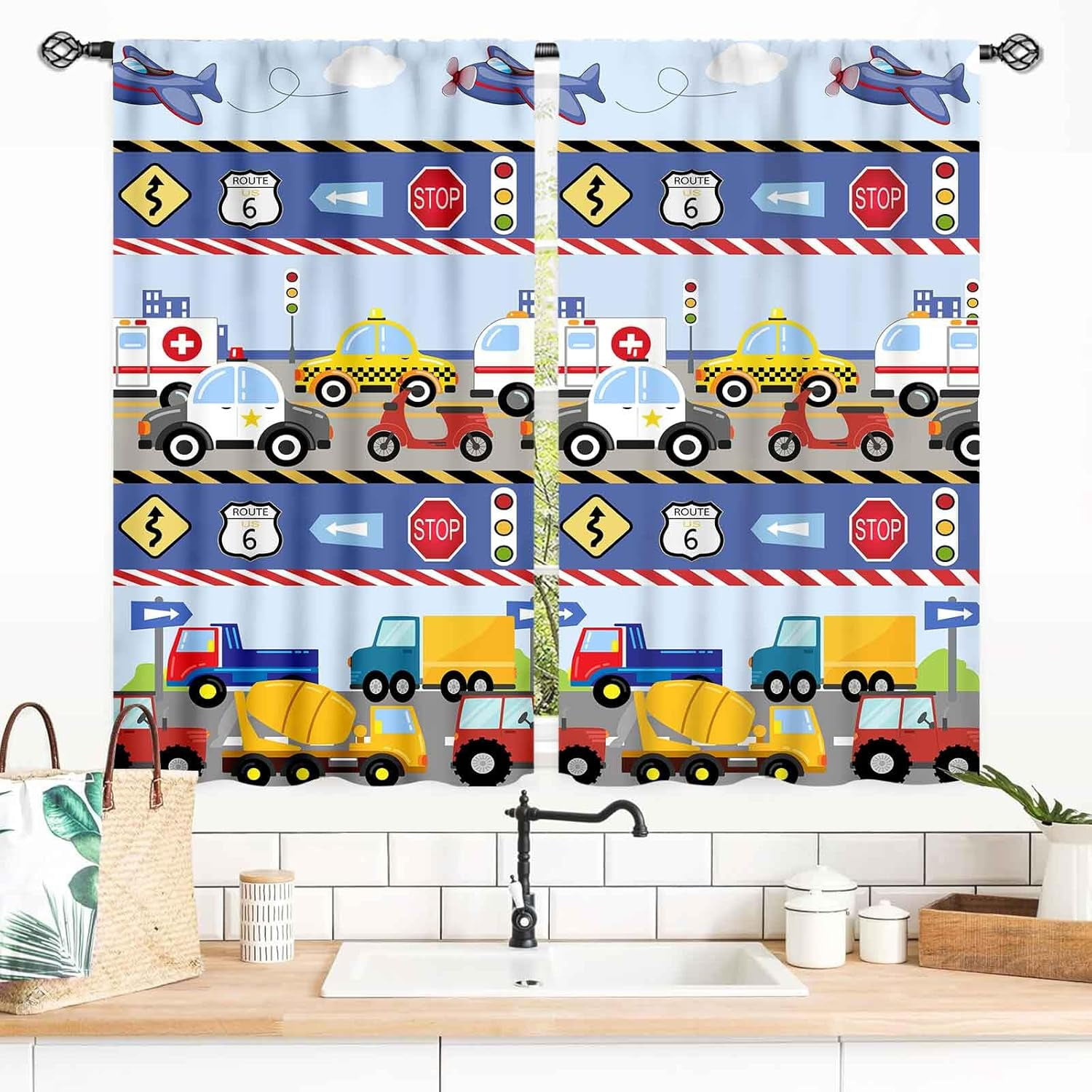 Kids Truck Curtains for Boys Room, Colorful Construction Car Tractor ...