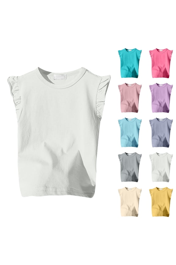 Kids Tshirt Sleeveless Crew Neck Girls White Shirt Basic Plain Girls T Shirt 3-4 Years
