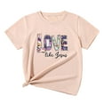 thumbnail image 1 of Kids Tshirts Letter Printed Short Sleeve Crewneck Casual Summer Shirts Graphic T Shirt for Girls 9-10 Years, 1 of 6