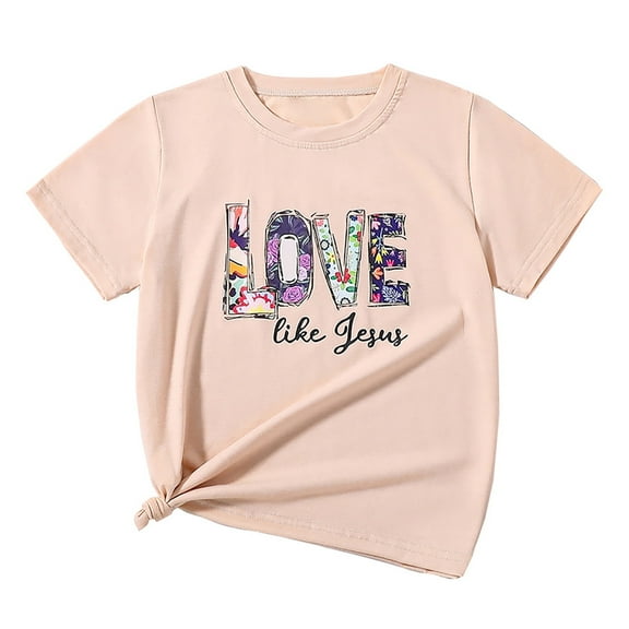 Kids Tshirts Letter Printed Short Sleeve Crewneck Casual Summer Shirts Graphic T Shirt for Girls 9-10 Years
