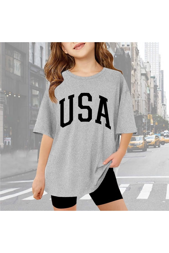 Kids Tshirts U S A Letter Printed Short Sleeve Loose Casual Summer Shirts Girls Outfits for Boys 3-4 Years