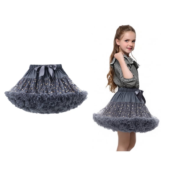 Kids Tulle Skirt Layered Gray Tutu Sparkle Tulle Tutu Skirt Elastic Waist Girls Ballet Tutus Girls Party Dress 3-5 Years