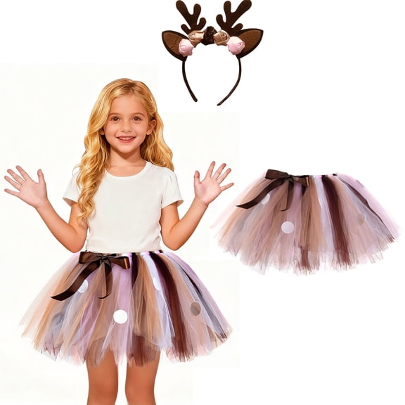 Tutus for Girls Layers Brown Tutuwith Headbands Elastic Waist Ballet Dance Dress Princess Tutu Kid Dress Up Birthday Party 7-8 Years