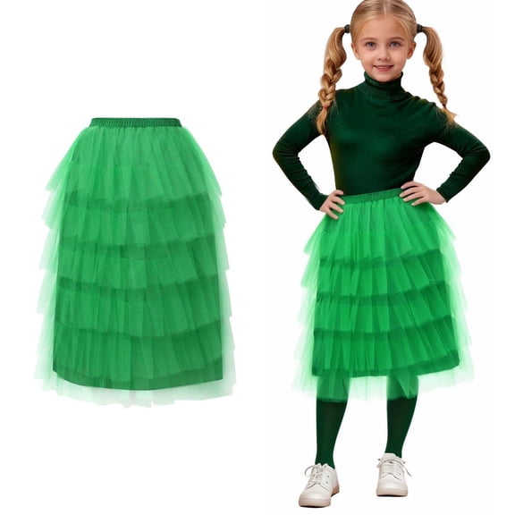 Kids Tulle Skirt Layers Green Tutu Elastic Waist Ballet Skirt Birthday Dresses 3-14 Years