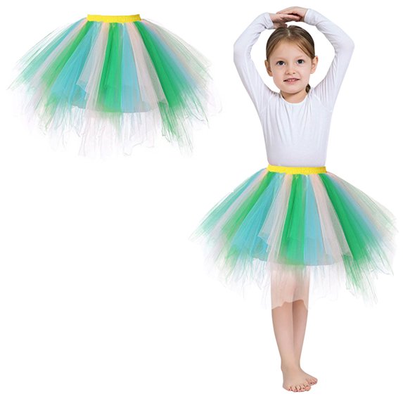 Kids Tulle Skirt Layers Green Tutu Elastic Waist Tutu Ballet Skirts Fairy Dress 6-10 Years