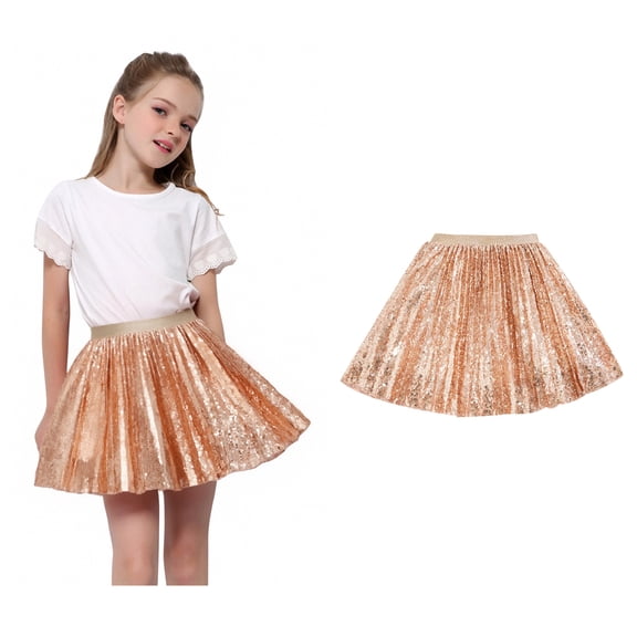 Kids Tulle Skirt Layers Rose Gold Tutu Sparkle Tulle Skirt Elastic Waist Ballet Tutu for Kids Girls Birthday Dresses 3-4 Years