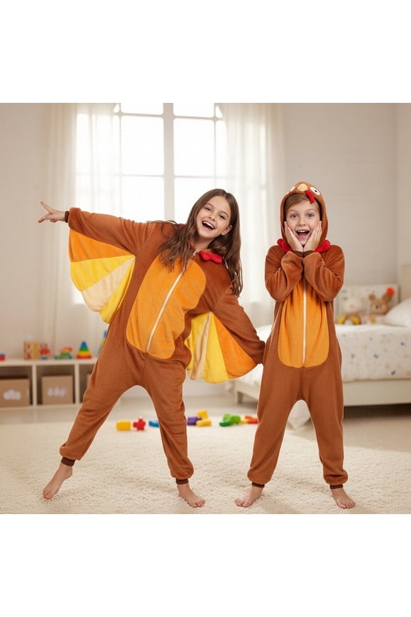 Turkey Costume Onesie Animal Onesie Turkey Pajamas with Wings Thanksgiving Halloween Christmas Outfit