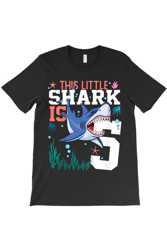 Kids Turning 5 Year Old Birthday Gift Funny Boy Shark 5th B-Day H32821 Unisex T-Shirt, Up to 5XL Available