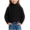 thumbnail image 1 of Kids Turtleneck Long Sleeve Sweaters Girls Chunky Cable Knit Sweater Pullover Loose Tops Fall Winter Black, 8 Y, 1 of 6