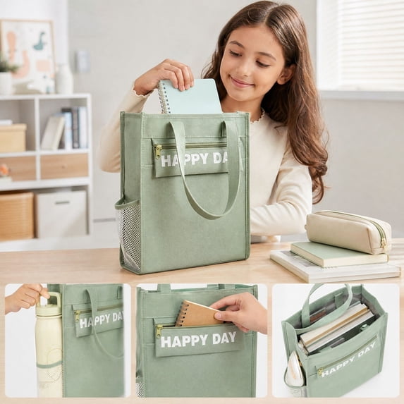 Kids Tutor Bag Tote With Zipper Pocket Mesh Side Roomy For Books And Stationery For Students And Adolescents