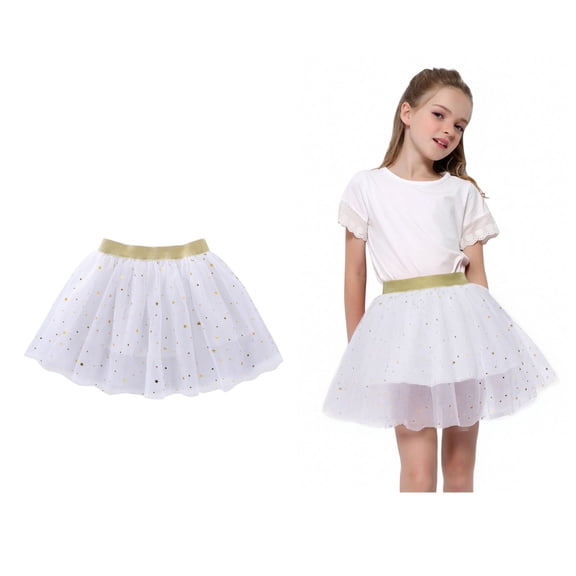 Kids Tutu Skirt Layers White Tutu Sequin Skirt Elastic Waist Girls Ballet Tutu Skirts Summer Princess Party Dress 3-4 Years