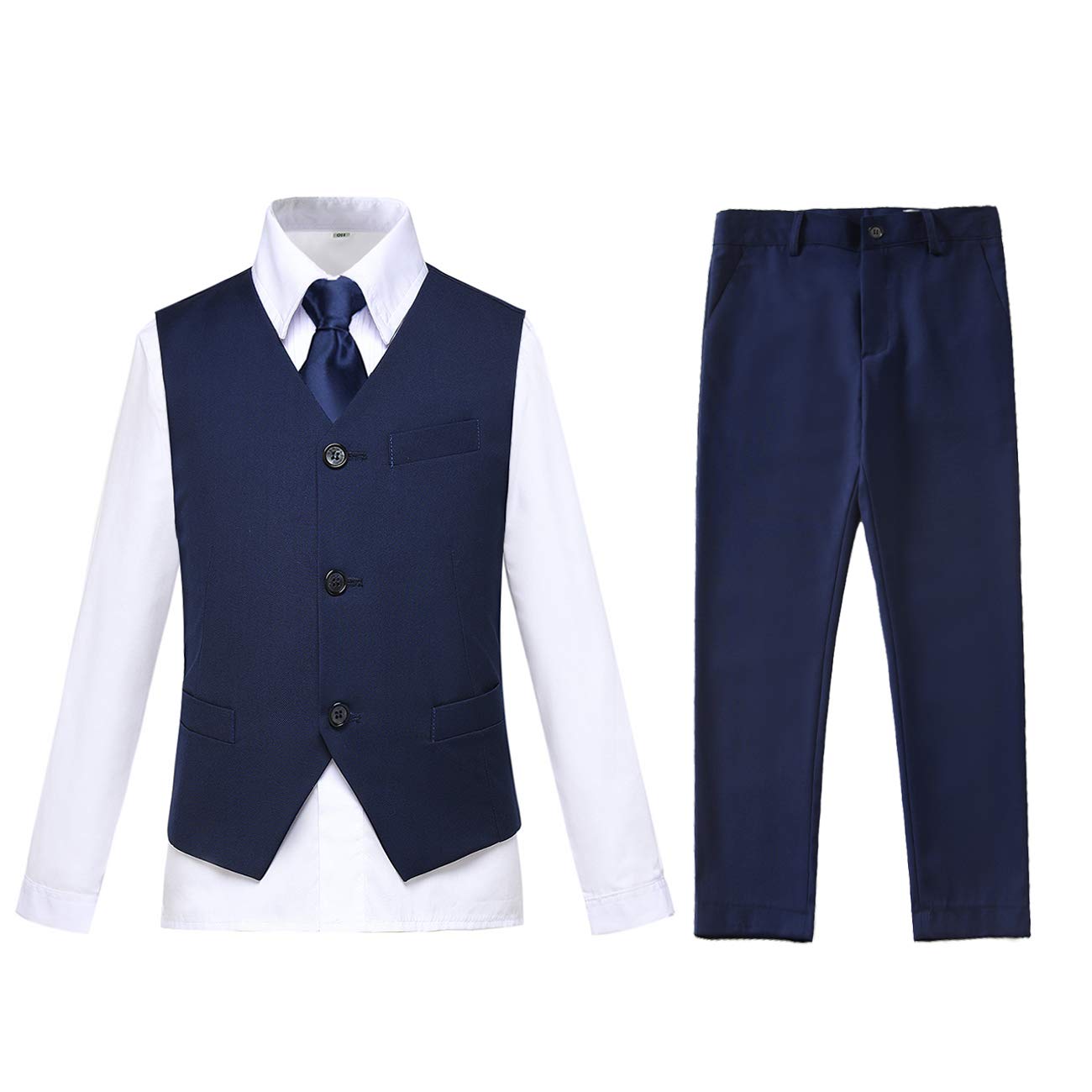 Kids Tuxedo Set 4 Pieces Formal Navy Blue Suits for Kids with Tie for