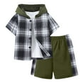 thumbnail image 1 of Kids Tween Boy Clothes Plaid Short Sleeve Hooded Button Shirt and Jogger Shorts Sets Boys Size 7 Clothes, 1 of 9