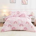 thumbnail image 1 of Kids Twin Bed in a Bag for Girls, 6 Piece Rainbow Pink Comforter Set, Soft Microfiber Bedding Set with Sheets, Shams & Toy Pillow, 1 of 1