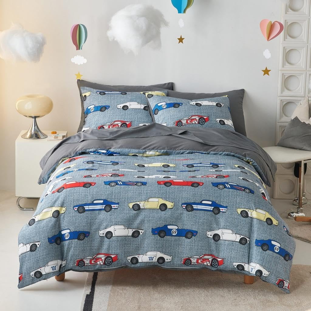 Kids Twin Comforter Set with Sheets, 3 Piece Bed in a Bag, Cars Bedding ...