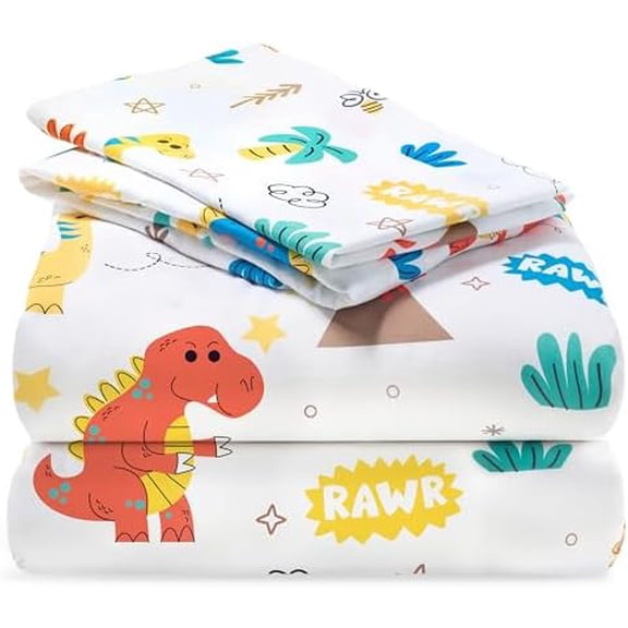 Kids Twin Sheet Set Dinosaur - 3 Piece Soft Microfiber Bed Sheets - Deep Pocket Wrinkle Free, Cozy Toddler Bedding Set, Fade Resistant Breathable for Boys Girls Teens