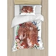 thumbnail image 1 of Kids Twin Size Duvet Cover Set, Artistic Illustration of a Deer with Hares Sleeping in the Forest Sweet Wildlife Theme, Decorative 2 Piece Bedding Set with 1 Pillow Sham, Multicolor, by Ambesonne, 1 of 3