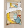 thumbnail image 1 of Kids Twin Size Duvet Cover Set, Cat and Mouse on Crescent Moon Shaped Cheese Cute Paws Toys Kids Children Cartoon, Decorative 2 Piece Bedding Set with 1 Pillow Sham, Multicolor, by Ambesonne, 1 of 3