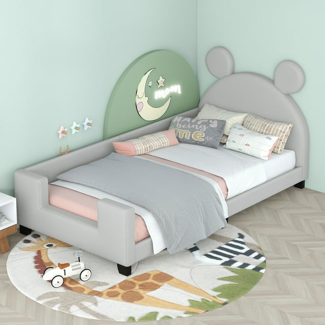 Kids Twin Upholstered Day Bed Frame for Boys Girls Toddlers, Wood ...