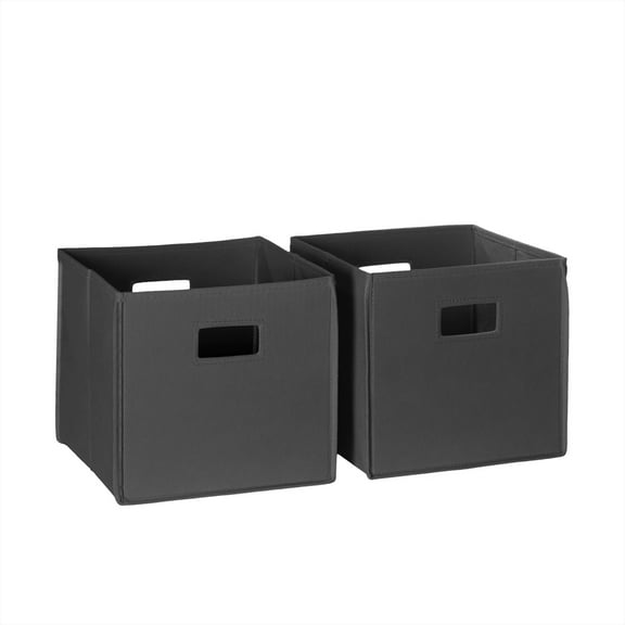 RiverRidge Kids 2 Piece Fabric Collapsible Storage Cube Organizers with Handles for Playroom Organization - Charcoal Gray