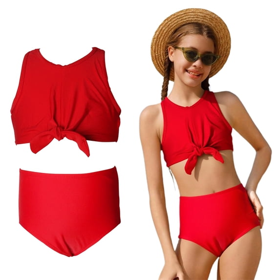 Kids Two Piece Swimsuit Girls Quick Dry Swim Suits with Chest Pad Girl Bathing Suits Size 9-10 Years
