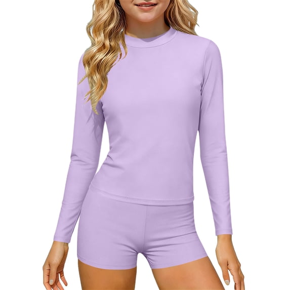 Kids' Two-Piece Swimsuit Set with Long Sleeve Top and Shorts for Summer Beach Play