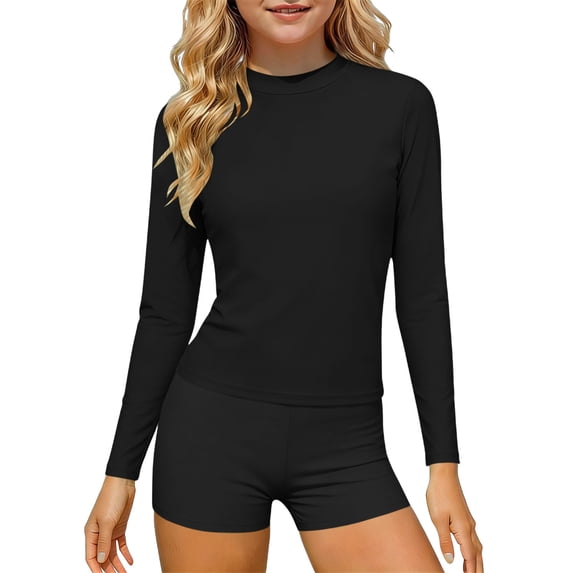 Kids' Two-Piece Swimsuit Set with Long Sleeve Top and Shorts for Summer Beach Play